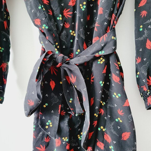 Zadig & Voltaire Black and Red Silk Shirtdress with Waist Tie - Picture 2 of 7